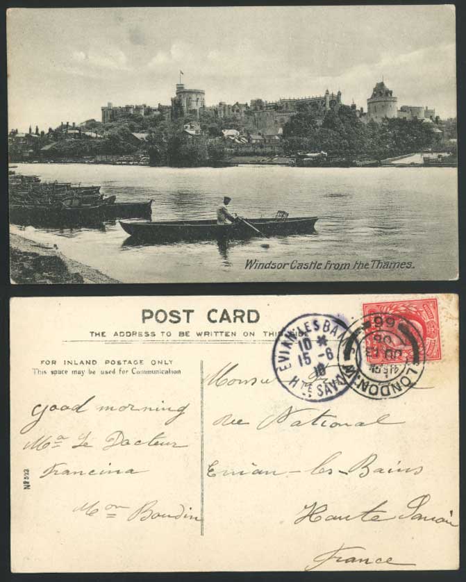 WINDSOR CASTLE from THE THAMES RIVER - A Man Rowing Boat 1910 Old Postcard Boats
