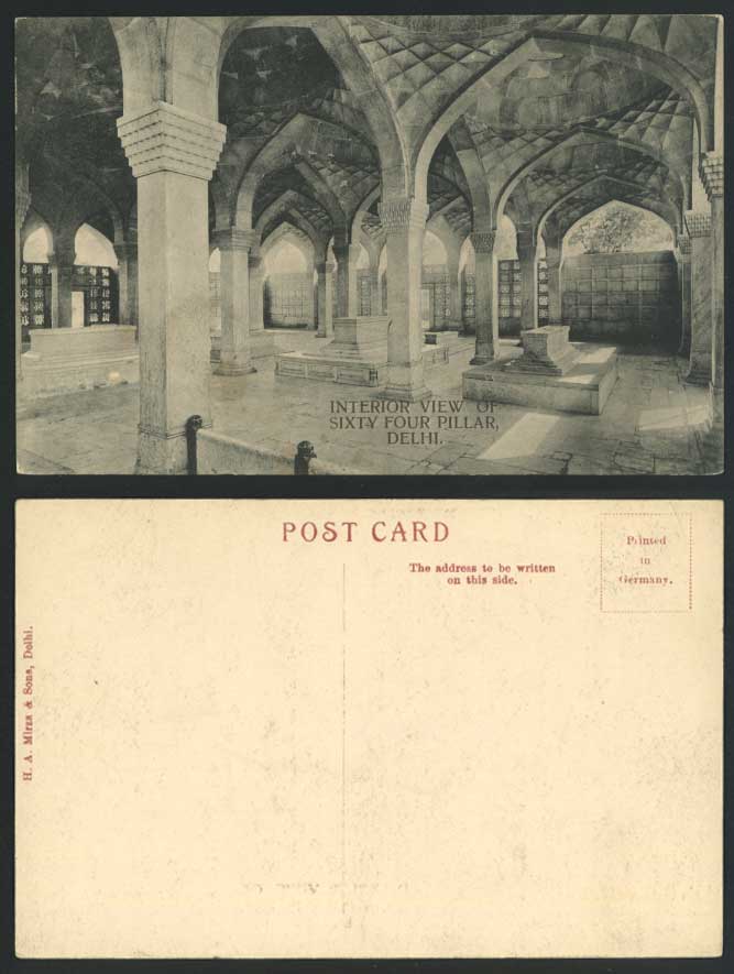 India Old Postcard Interior View of 64 Sixty Four Pillar Delhi (British Indian)