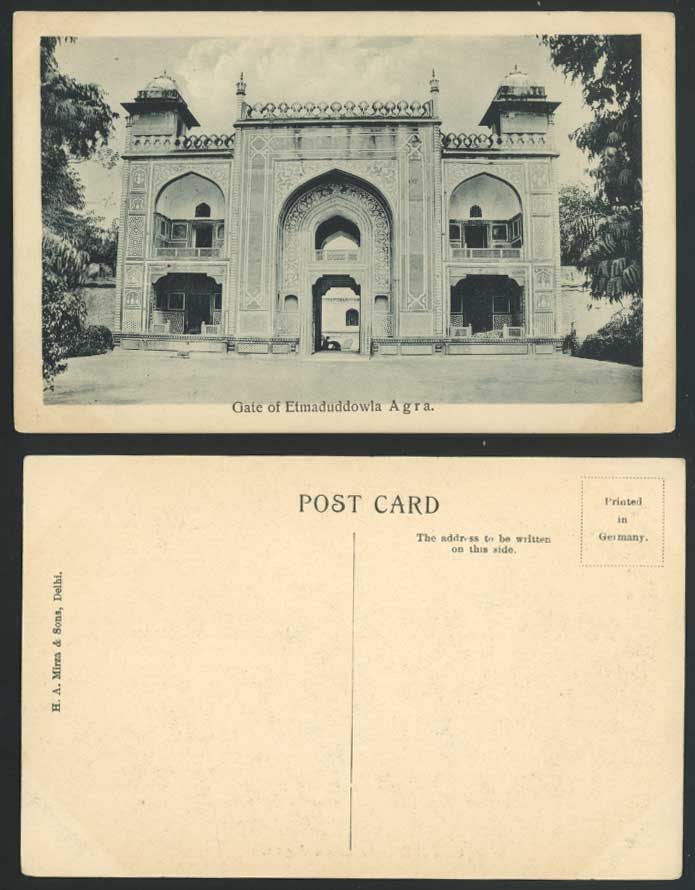 India Old Postcard Entrance Gate of Etmaduddowla Agra (British Indian)