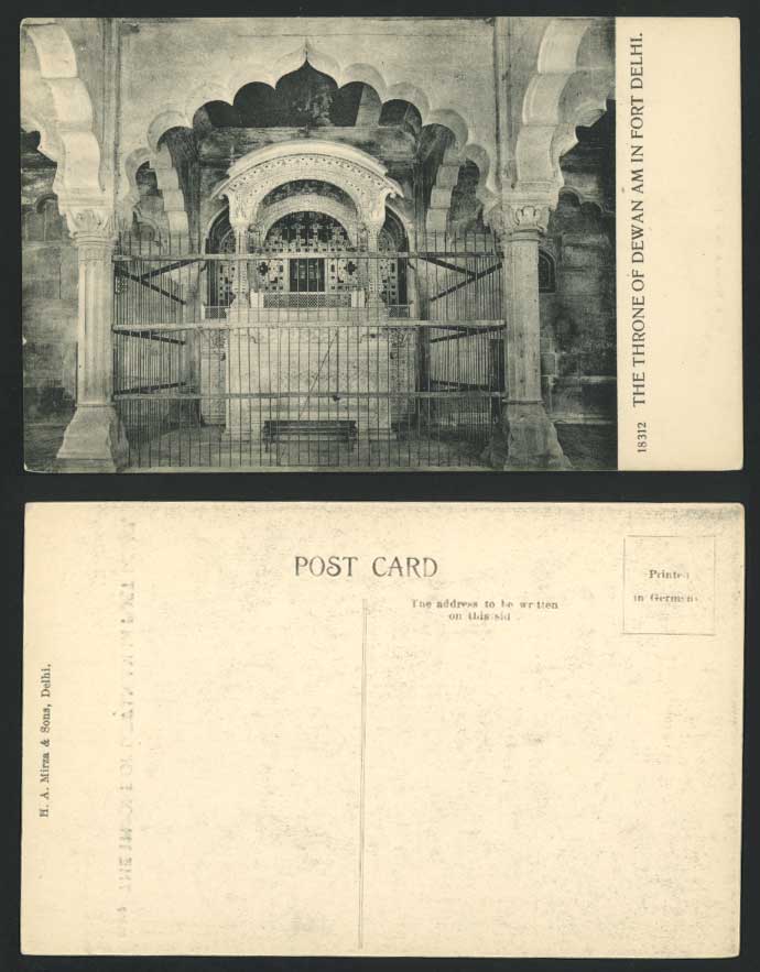 India Old Postcard THRONE of DEWAN AM in Fort Delhi (British Indian) Fortress