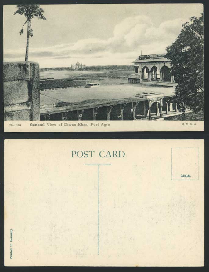 India Old Postcard General View of Diwan-Khas Fort Agra Palm Tree River M.M.G.A.