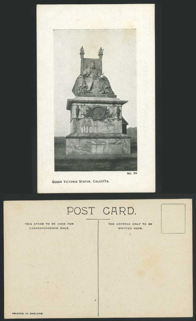 India Old Embossed Postcard Queen Victoria Statue Monument Memorial Calcutta 36