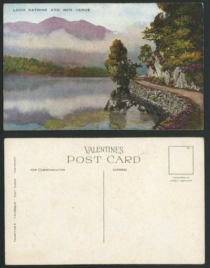 LOCH KATRINE and BEN VENUE Mountains Lake Cloud Rd. Old Colour Postcard Scotland