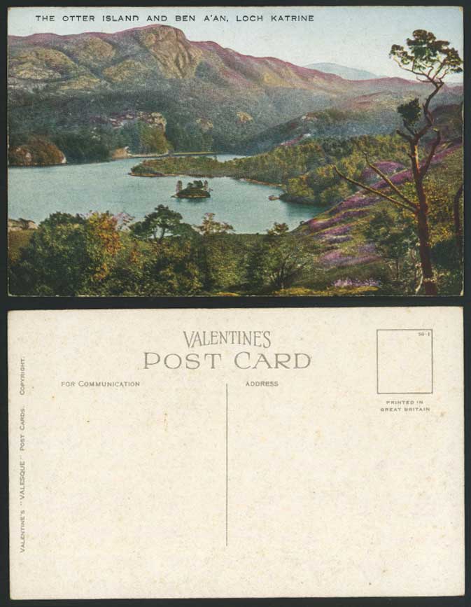 The Otter Island & Ben A'an LOCH KATRINE Lake Island Mountain Old Color Postcard