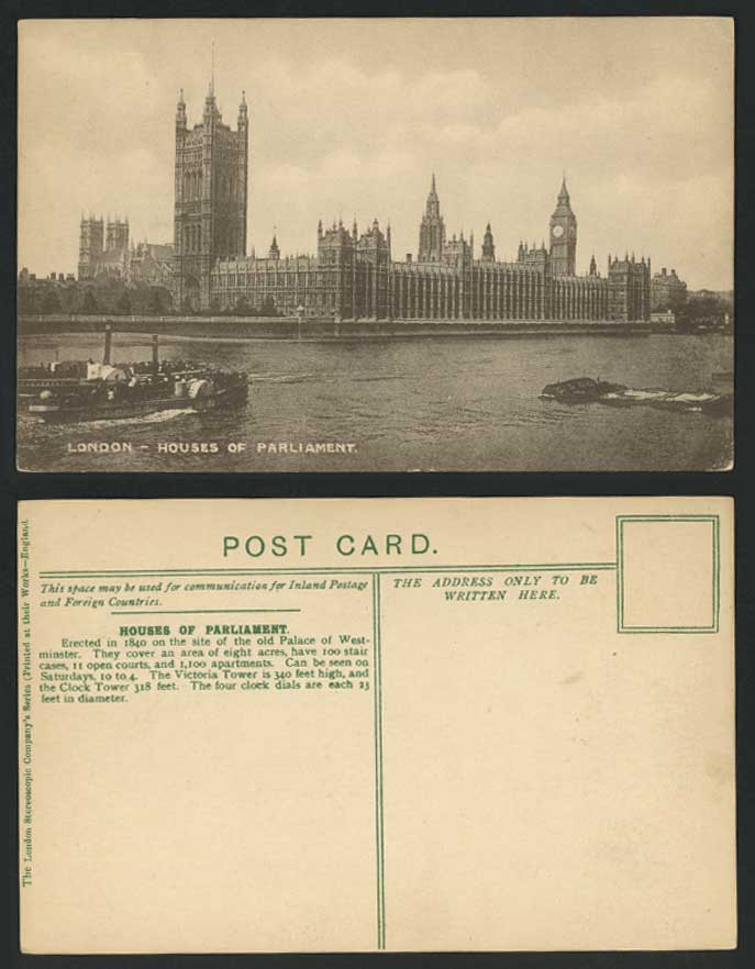 London Old Postcard Paddle Steamer HOUSES OF PARLIAMENT Steam Ships Thames River