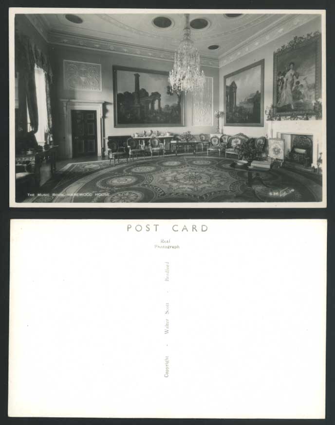 Harewood House, The Music Room, West Yorkshire Old Real Photo Postcard Paintings