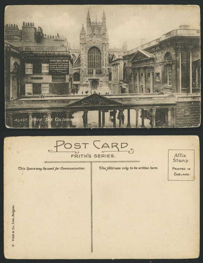 BATH ABBEY CHURCH Old Postcard The Colonnade Grand Hotel Mews 10 York Street Som