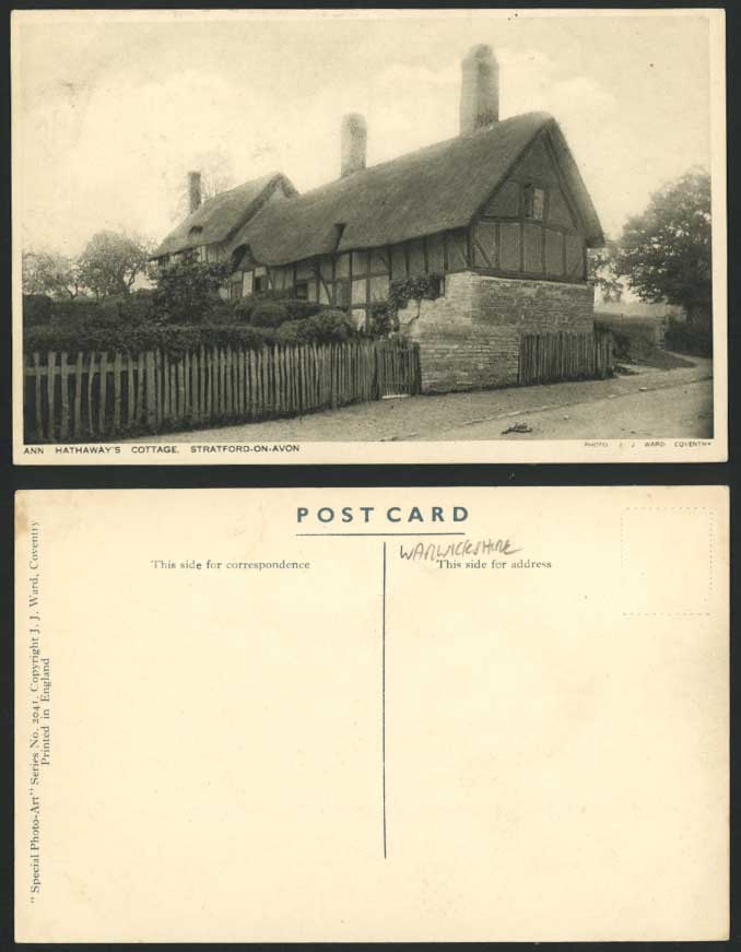 Stratford-on-Avon Ann Hathaway's Cottage Old Postcard Thatched Cottage J.J. Ward