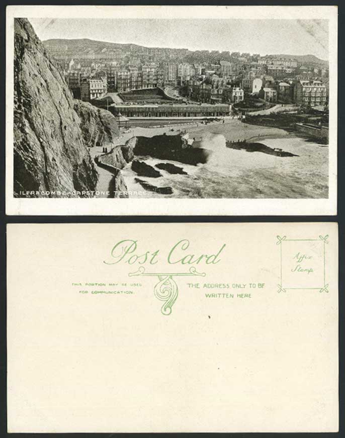 Ilfracombe from Capstone Terrace Devon Old Postcard Cliffs Rocks Beach Rough Sea
