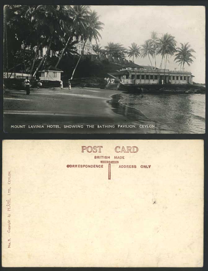 Ceylon Old R.P. Postcard Mount Lavinia Hotel show Bathing Pavilion Beach Colombo