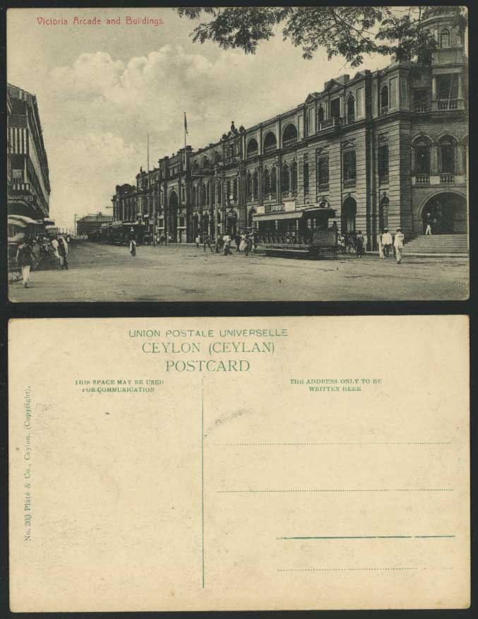Ceylon Old Postcard Victoria Arcade & Buildings TRAM Tramway Cyclist Street View