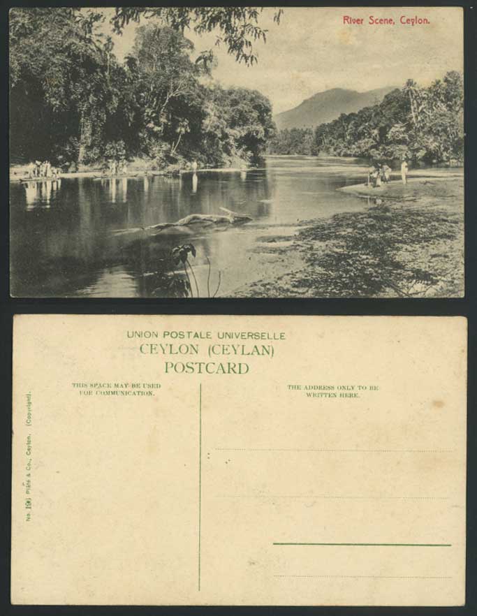 Ceylon Old Postcard River Scene Boats Canoes & Panorama Sri Lanka Ceylan