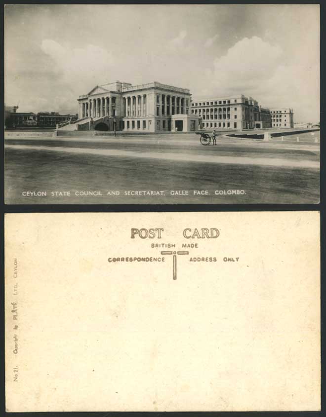 Ceylon State Council & Secretariat Galle Face Hotel Old Postcard Rickshaw Coolie
