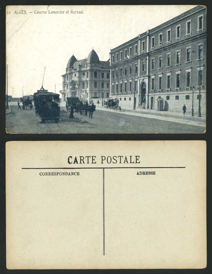 Alger Old Postcard Barracks TRAM Caserne Lemercier, Kursaal Tramway Street Scene