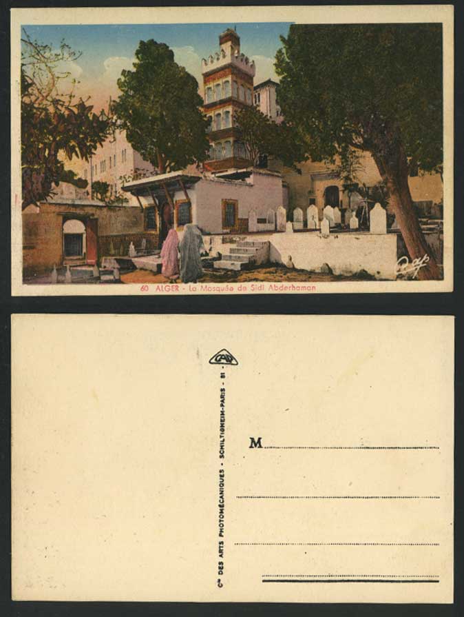 Algeria Old Colour Postcard Alger MOSQUE SIDI-ABDERHAMAN Mosquee Women Tombstone
