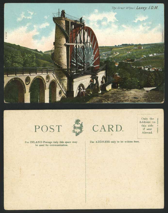 Isle of Man Old Colour Postcard THE GREAT WHEEL LAXEY GLEN I.O.M. Water Wheel