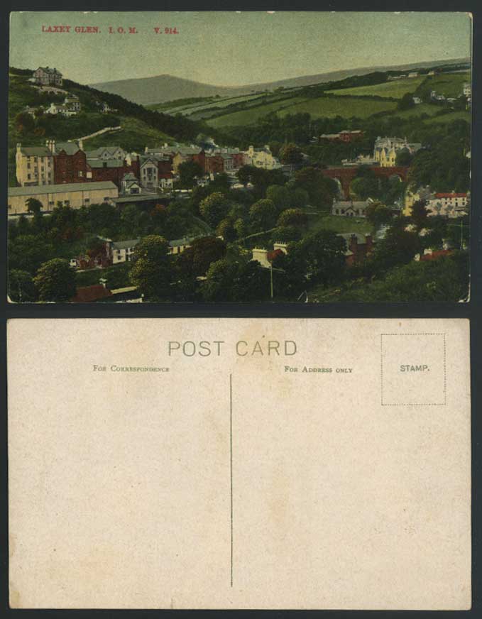 Isle of Man Old Colour Postcard LAXEY GLEN I.O.M. Panorama General View - Laksaa
