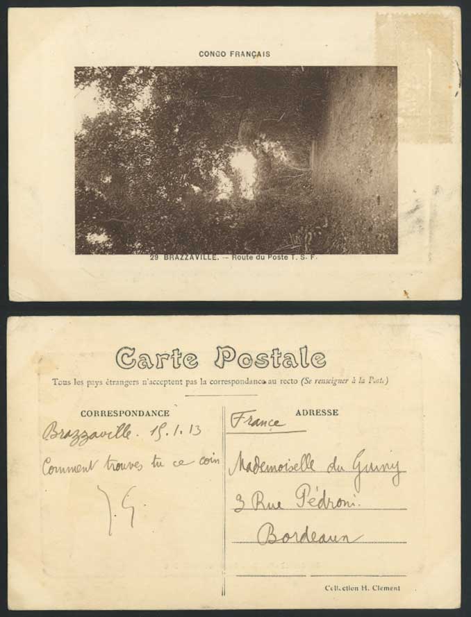 French Congo Francais, Brazzaville, Road Route du Poste T.S.F. 1913 Old Postcard