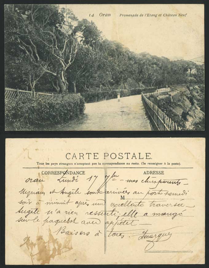 Algeria Old Postcard Oran Promenade de l'Etang, Chateau Neuf Castle, Little Girl