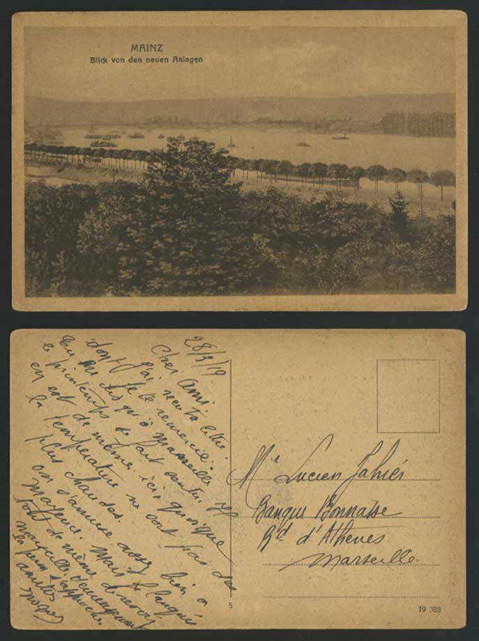 Germany 1919 Old Postcard MAINZ Blick von den neuen Anlagen Theodor Heuss Bridge