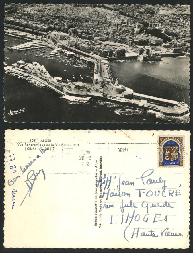 Algeria 1953 Old Postcard Alger Vue Panoramique la Ville et du Port, Aerial View