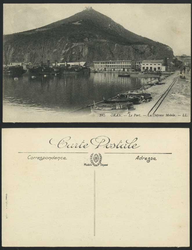 Algeria Old Postcard ORAN Le Port La Defense Mobile, Steamer Steam Ship L.L. 285