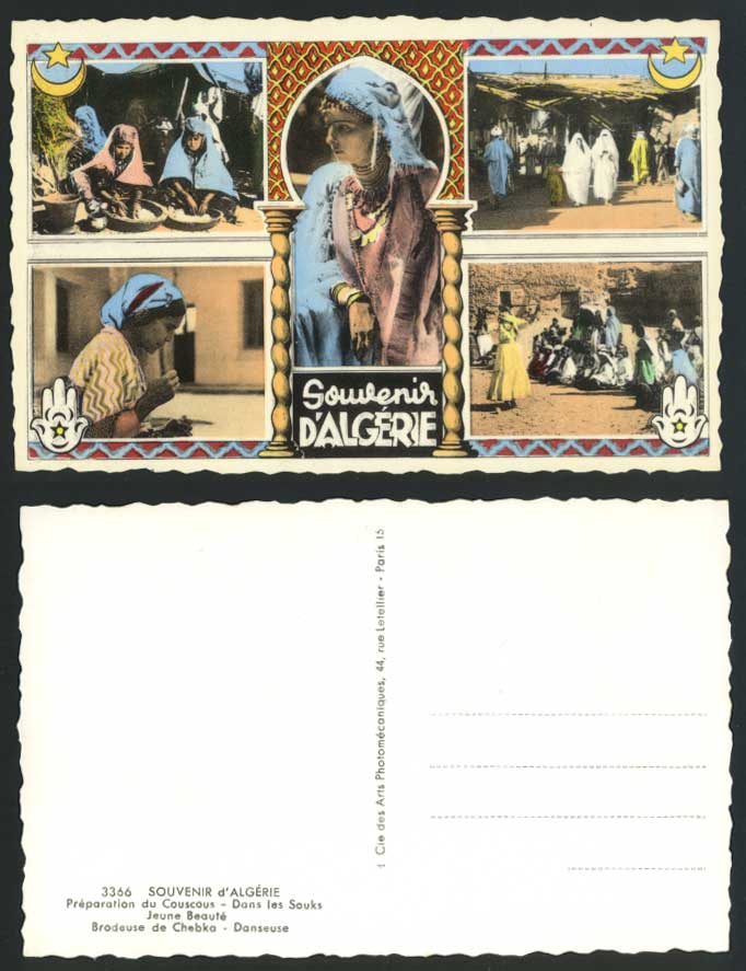 Algeria Old Postcard Couscous Preparation Young Women Chebka Embroiderer Dancer