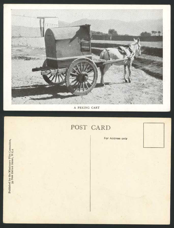 China Old Postcard A Peking Cart, Chinese Horse or Donkey Drawn Cart - Transport