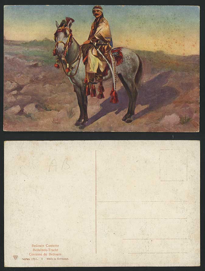 BEDOUIN COSTUME Beduine Old Postcard Arab Horse Rider, Artist Drawn, Ethnic Life