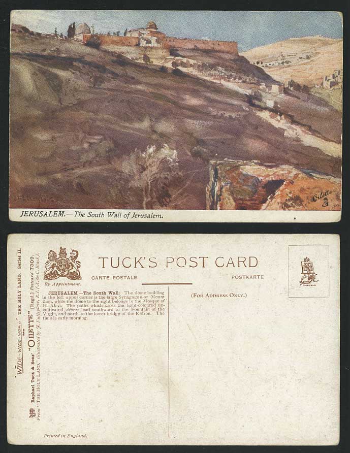 Palestine, The SOUTH WALL of Jerusalem Old Tuck's Oilette Postcard J. Fulleylove