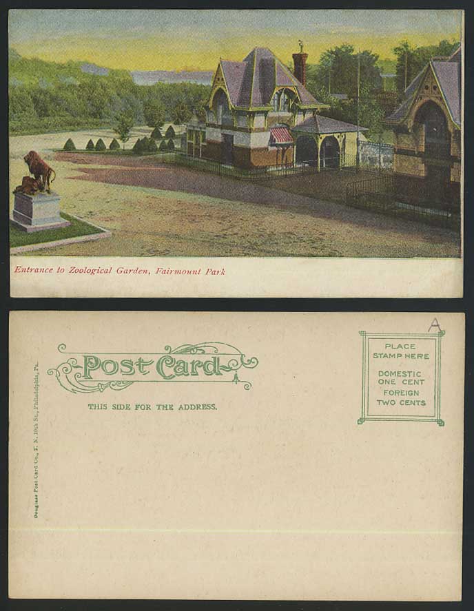 USA, ZOO, Entrance to Zoological Garden Fairmount Park Philadelphia Old Postcard