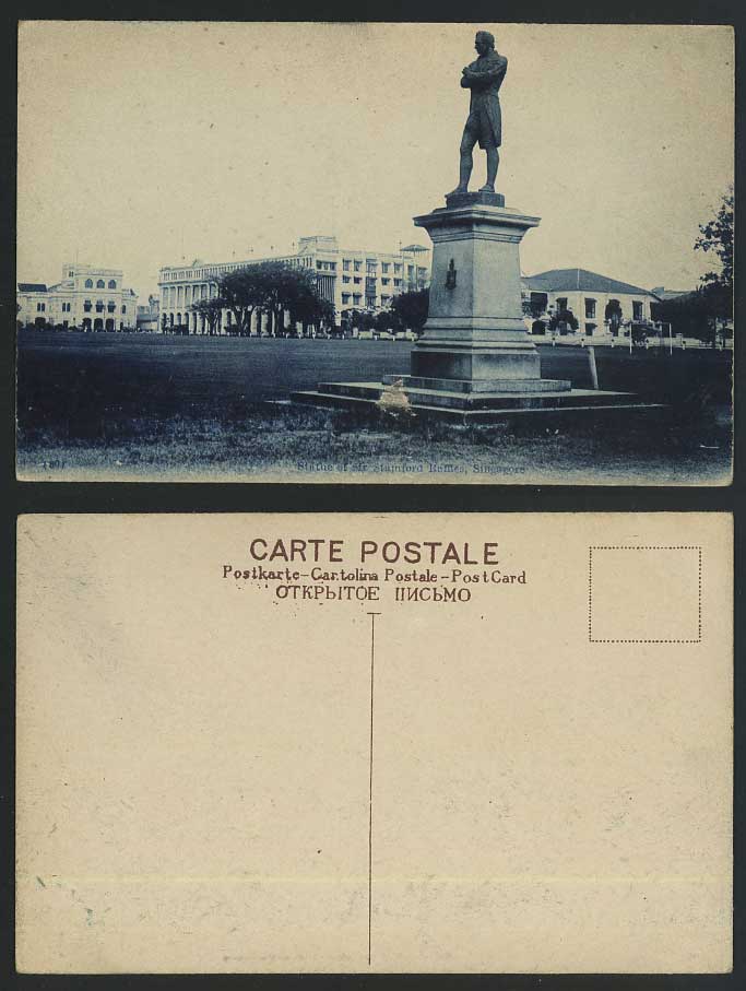 Singapore Old Postcard STATUE of SIR STAMFORD RAFFLES Sculpted by Thomas Woolner