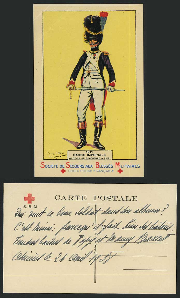 Pierre Albert Leroux RED CROSS Old Postcard Soldier 1811 Imperial Guard Officier