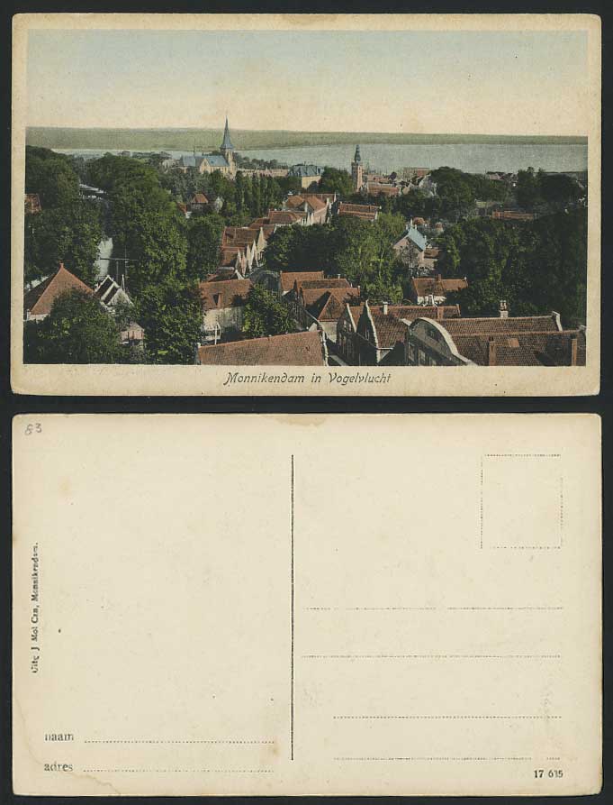 Netherland, Monnickendam in Vogelvlucht Old Hand Tinted Colour Postcard Panorama