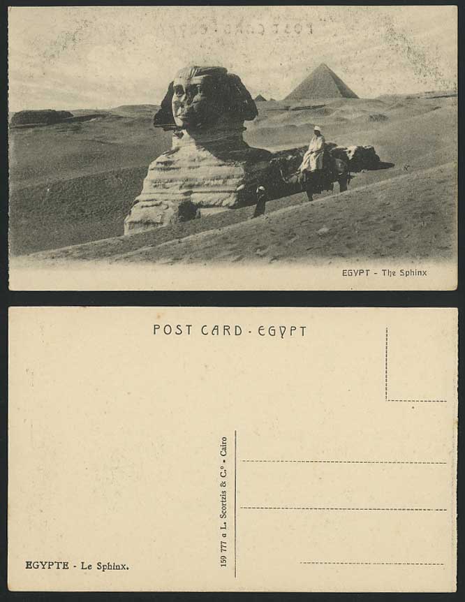 Egypt Old Postcard Cairo The Sphinx Pyramids Native Camel Rider Desert Sand Dune