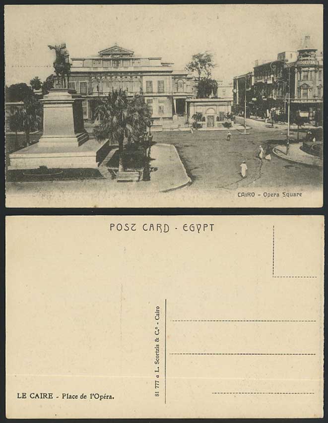 Egypt Old Postcard CAIRO OPERA SQUARE Le Caire Place de l'Opera Statue & Street