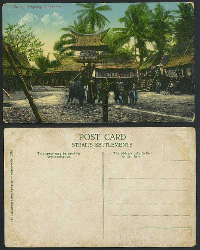 Singapore Old Colour Postcard Malay Kampong Huts Houses on Stilts Native People