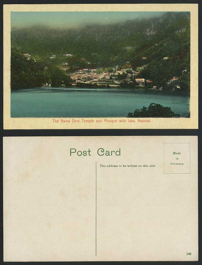 India Old Postcard The Naina Devi Temple & Mosque with Lake Nainital Naini-Tal