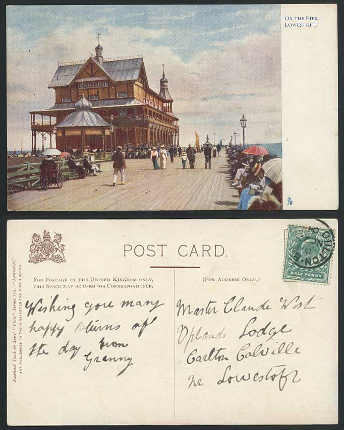 LOWESTOFT ON THE PIER Bandstand Suffolk 1904 Old Postcard Tuck's View Series ART