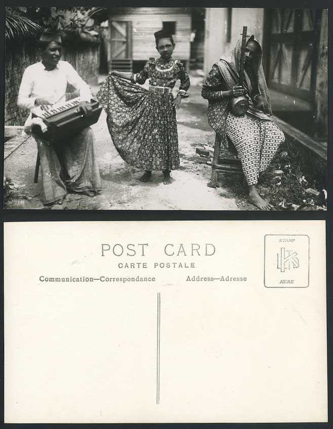 Singapore Old Postcard Native Malay Musician Musicians Little Girl Dancer Malaya