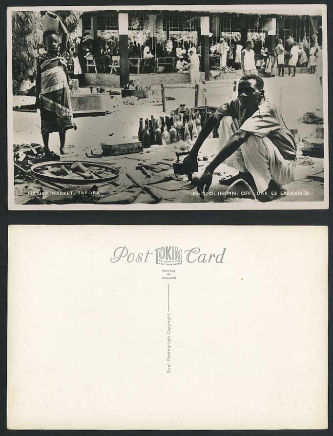 Tanzania Old Real Photo Postcard Native Market Tabora Little Girl Bottles Seller