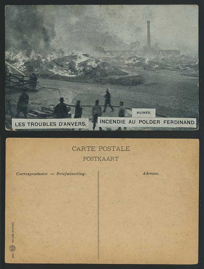 Anvers - Fire Brigade, Disaster Incendie au Polder Ferdinand Ruines Old Postcard