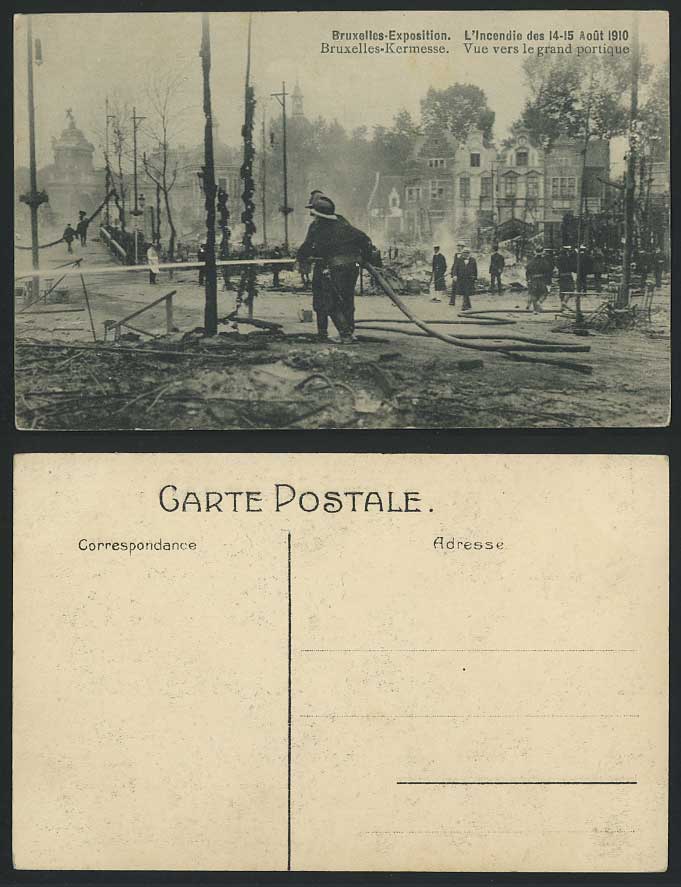 Bruxelles Fire Brigade Firefighters Incendie 1910 Le Grand Portique Old Postcard