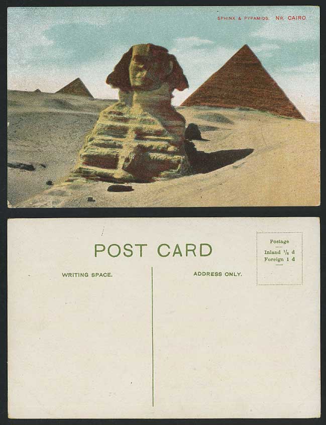 Egypt Old Colour Postcard Cairo SPHINX & PYRAMIDS Desert Dunes Pyramides Sphynx