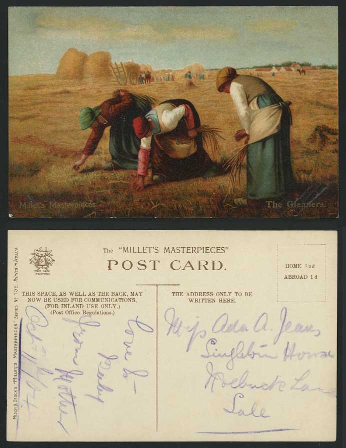 The Gleaners JF MILLET Masterpiece Louvre Museum c1910 Old Postcard Artist Drawn