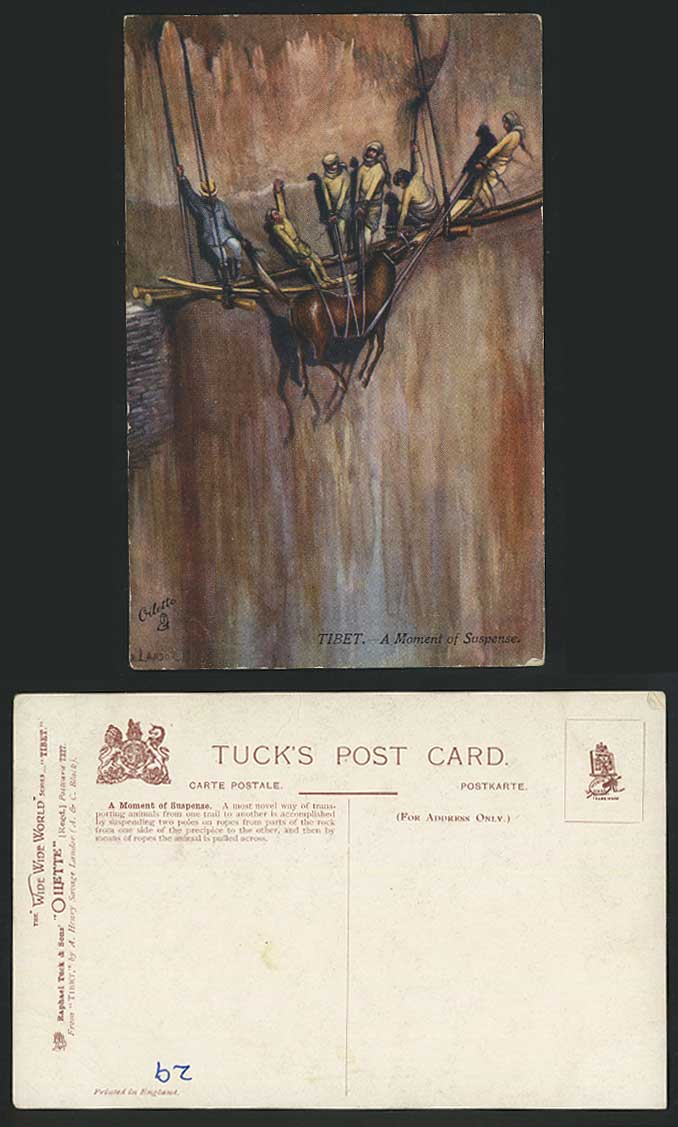 TIBET China HORSE RESCUE A MOMENT of SUSPENSE Landor Old Tuck's Oilette Postcard