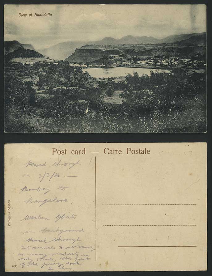 India 1916 Old Postcard View of KHANDALLA Mountains Lake Panorama British Indian