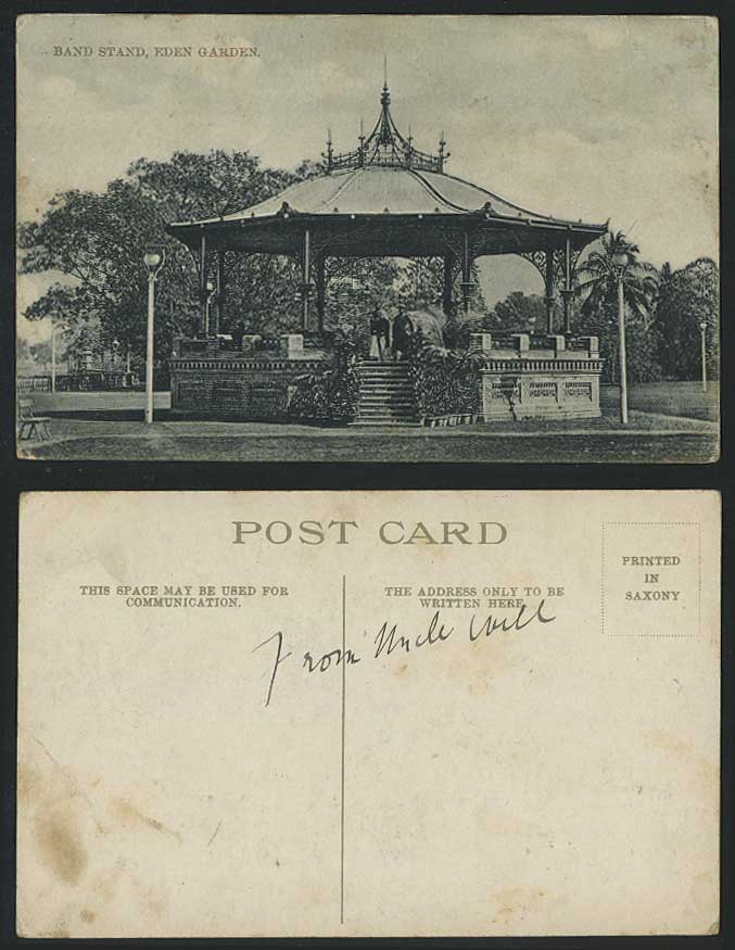 India Old Postcard EDEN GARDEN Bandstand Band Stand Eden Gardens British Indian