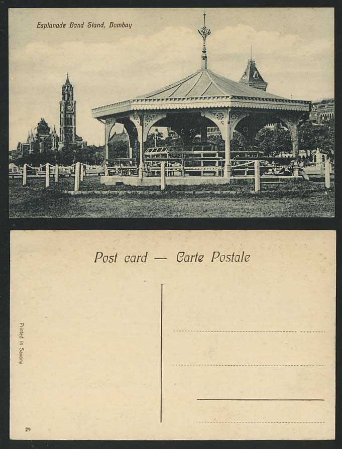 India Old Postcard Esplanade Band Stand Bandstand, Bombay, Clock Tower (British)