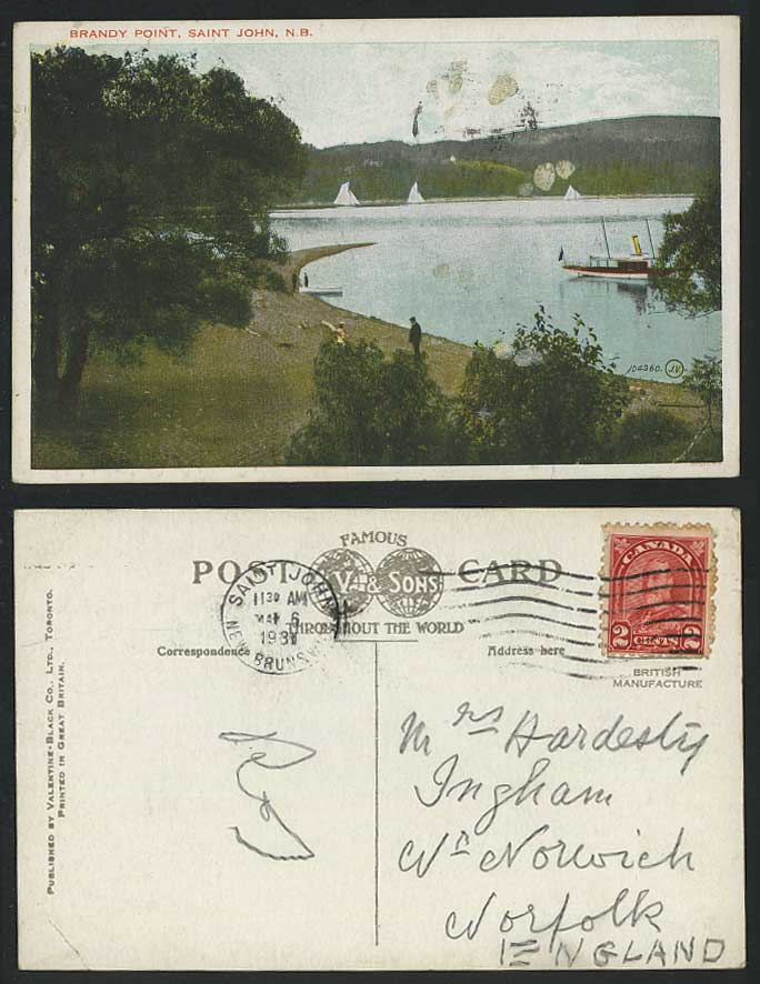 Canada 1931 Old Colour Postcard Brandy Point, St. Saint John, N.B. New Brunswick